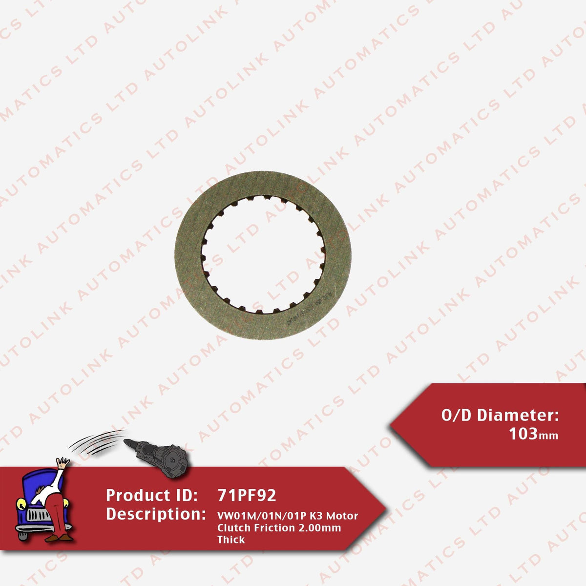 VW01M/01N/01P K3 Motor Clutch Friction 2.00mm Thick