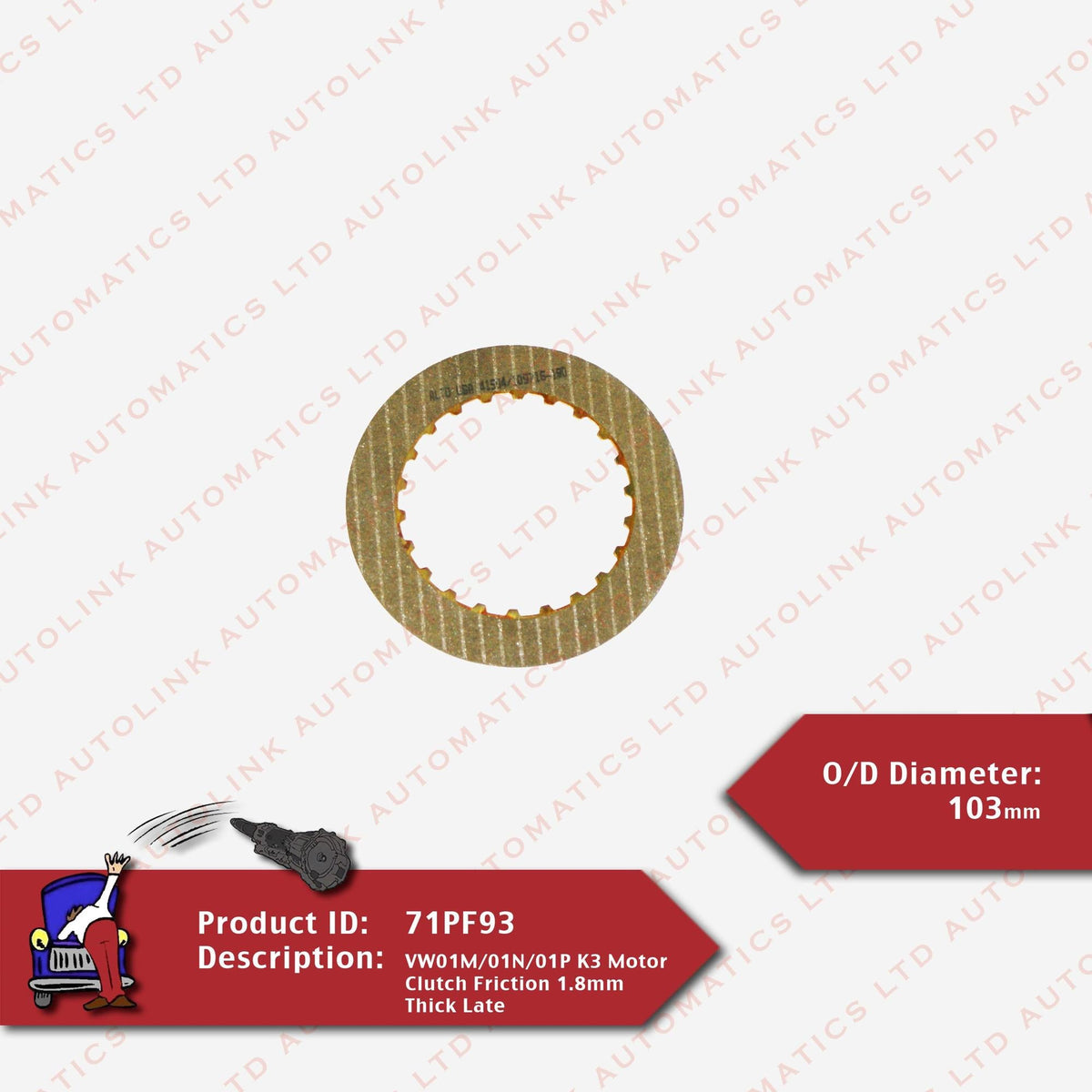 VW01M/01N/01P K3 Motor Clutch Friction 1.8mm Thick Late